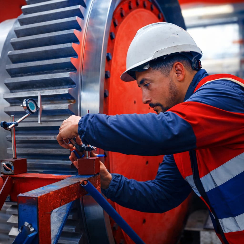 Technicien INDULECAM effectuant un contrôle de précision sur un engrenage