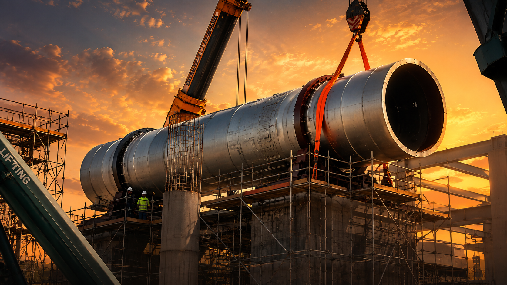 Levage d'un équipement industriel lourd sur chantier