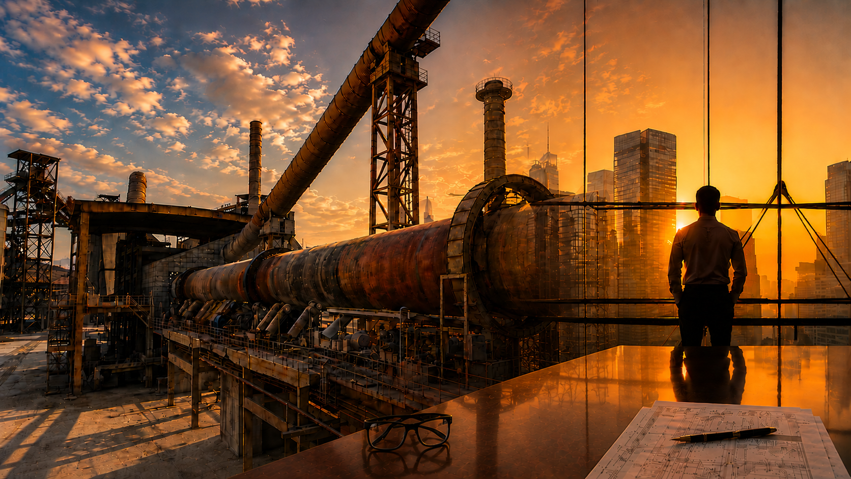 Site industriel INDULECAM au coucher du soleil