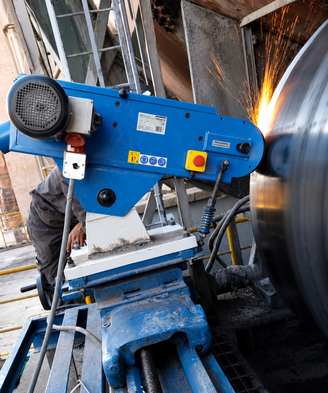 Rectification d’un galet de four industriel sur site